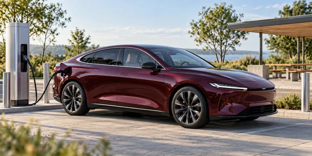 En generisk elektrisk kombikupé ved en ladestander. Billedet viser ikke en bestemt Mazda6e-version.